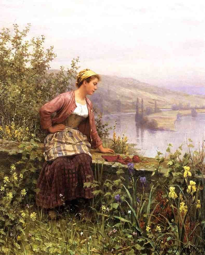 Daniel Ridgway Knight Brittany Girl Overlooking Stream